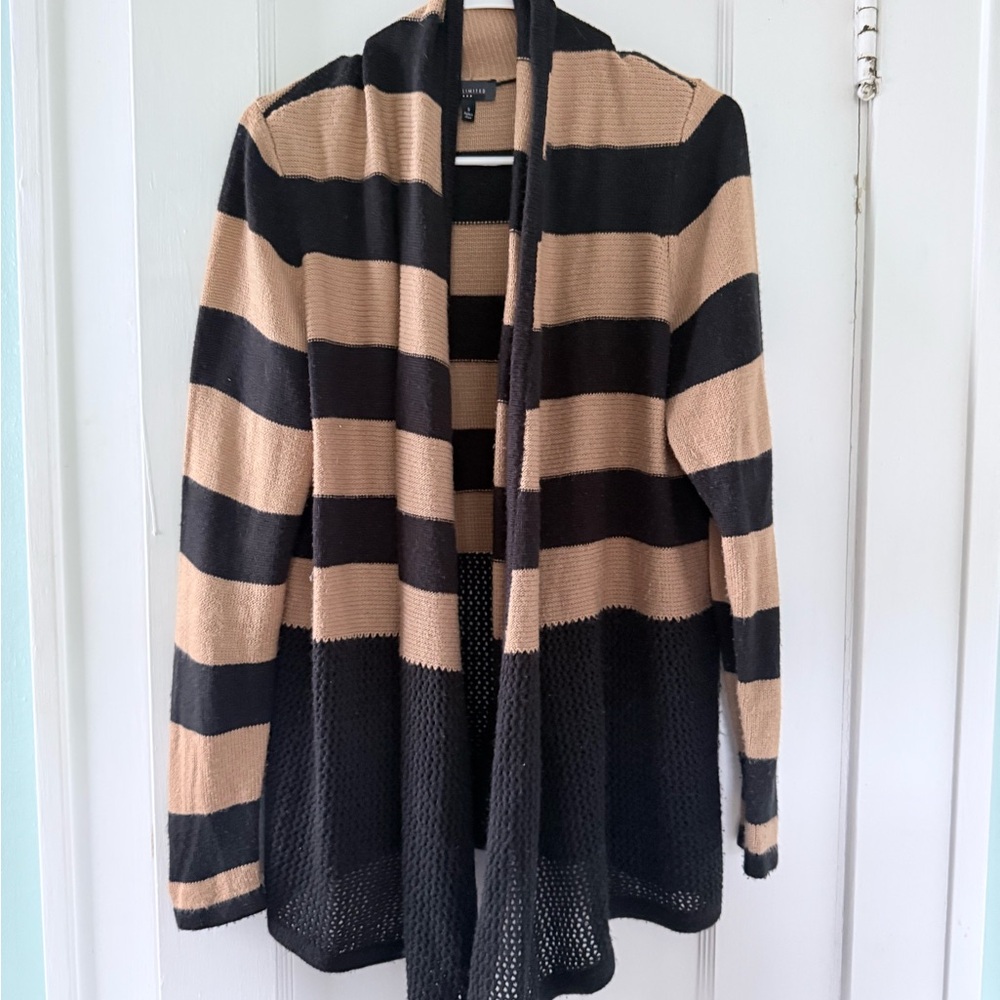 The Limited Black and Tan Striped Cardigan Sweater